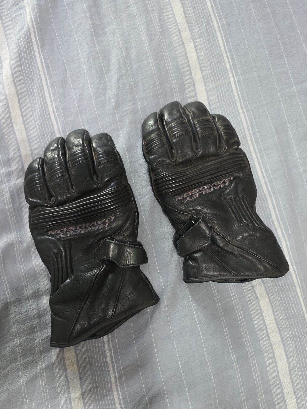 Harley-Davidson Black Leather Motorcycle Gloves with Knuckle Armor